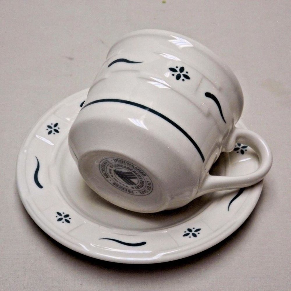 Longaberger Pottery Woven Traditions  Heritage Green 8 oz. Cup and Saucer